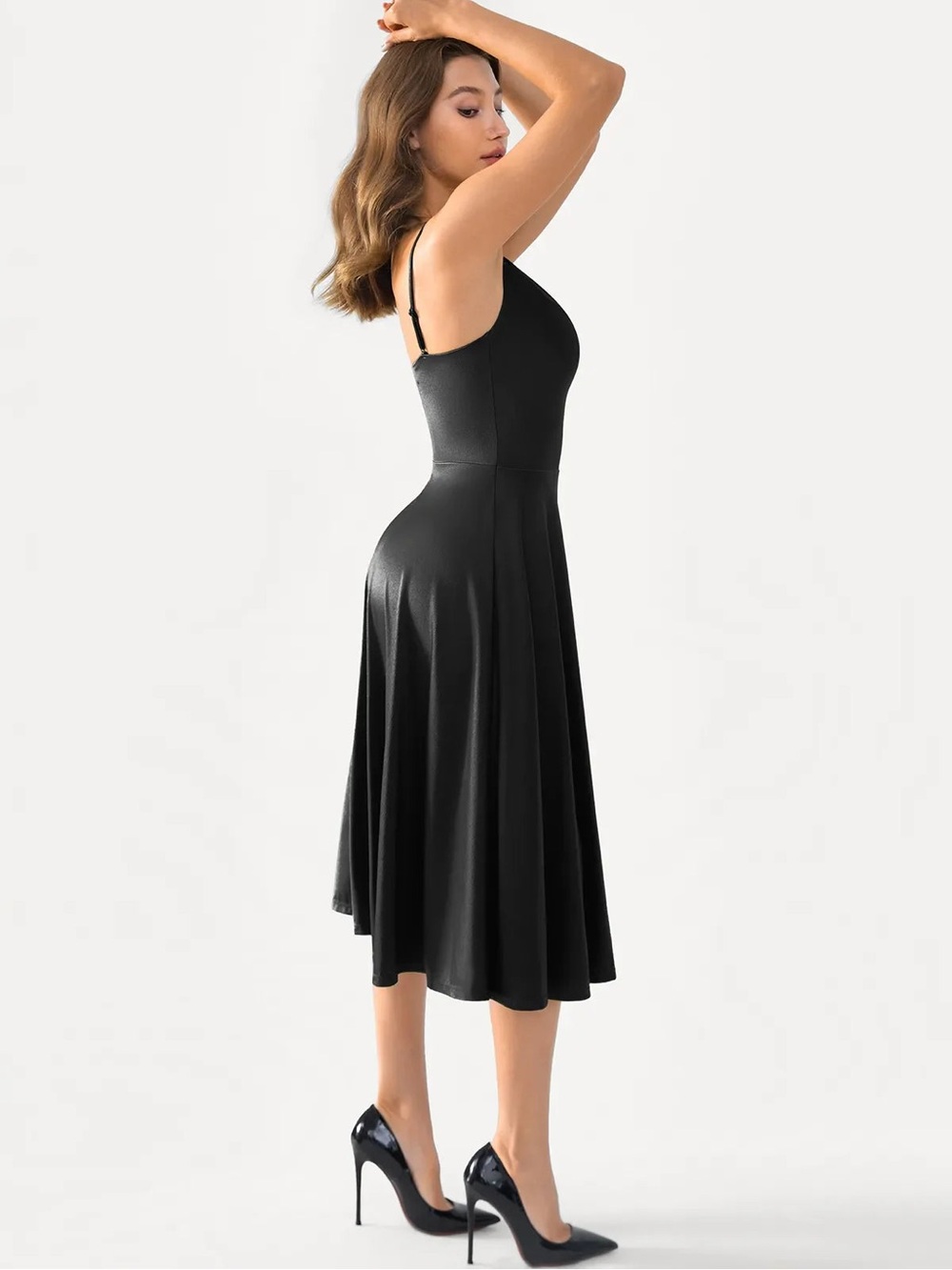 NWT Popilush Shapewear Strappy Cowl Neck Fit & Flare Midi Dress XXL - Picture 4 of 14